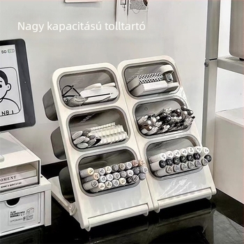 Műanyag tolltartó ferde bevitelű, háromszög alakú, nagy kapacitású asztali rendező