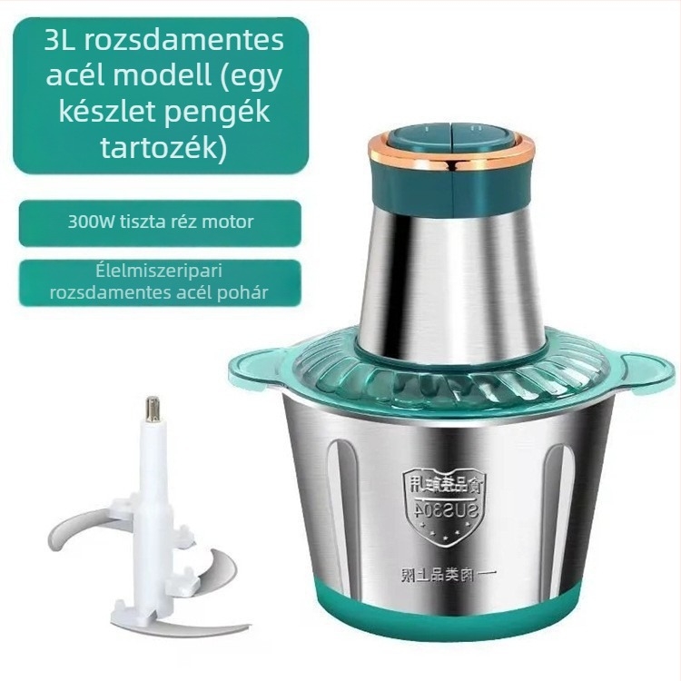 3 literes rozsdamentes acél konyhai processzor 2 sebességű vezérléssel és 4 pengés rendszerrel