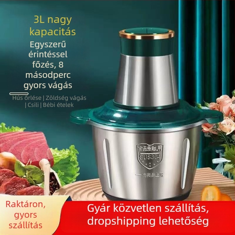 3 literes rozsdamentes acél konyhai processzor 2 sebességű vezérléssel és 4 pengés rendszerrel