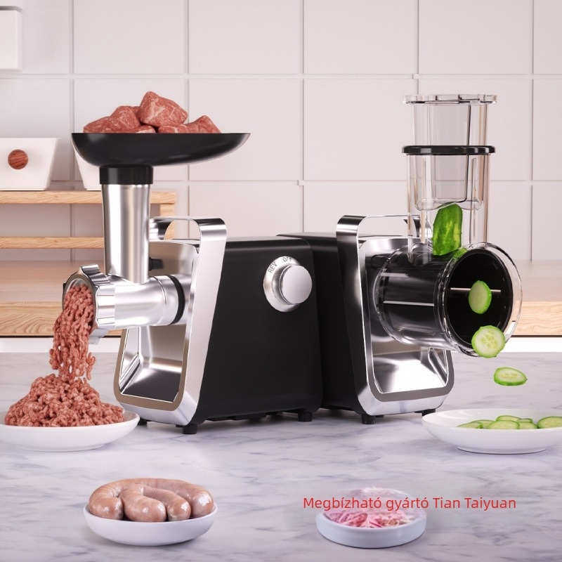Kétfunkciós húsdaráló és zöldségvágó – két az egyben, 110–240 V, kapacitás kevesebb mint 1 L, motor legfeljebb 10 000 rpm, zaj 46–70 dB
