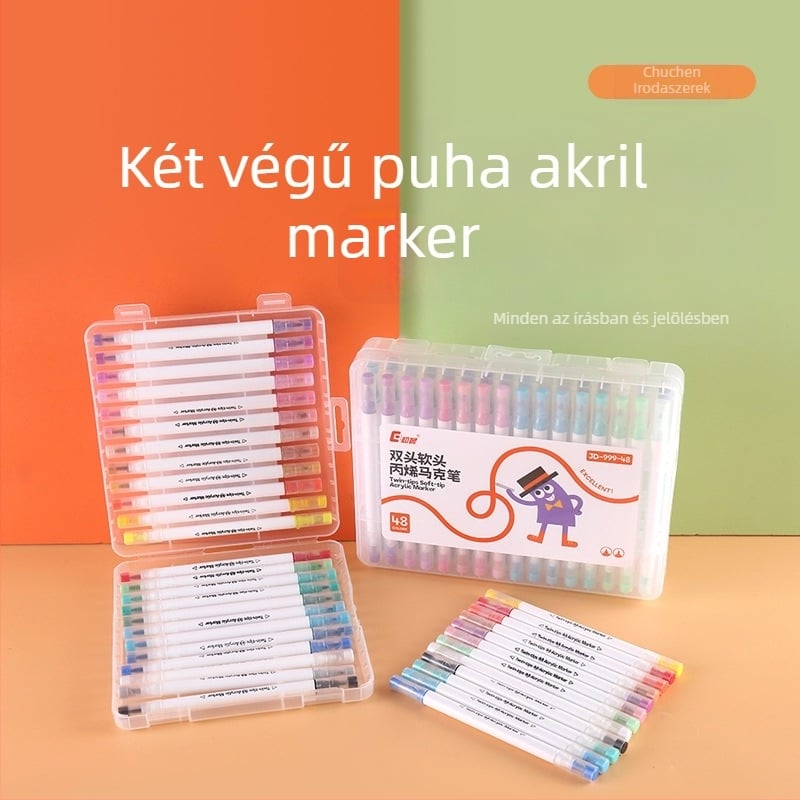 Kétfejű akril marker puha heggyel, diákok és gyerekek rajzaihoz (Márka: Early morning; Töltő variációk: 48; Csomagolás: Basic packaging)