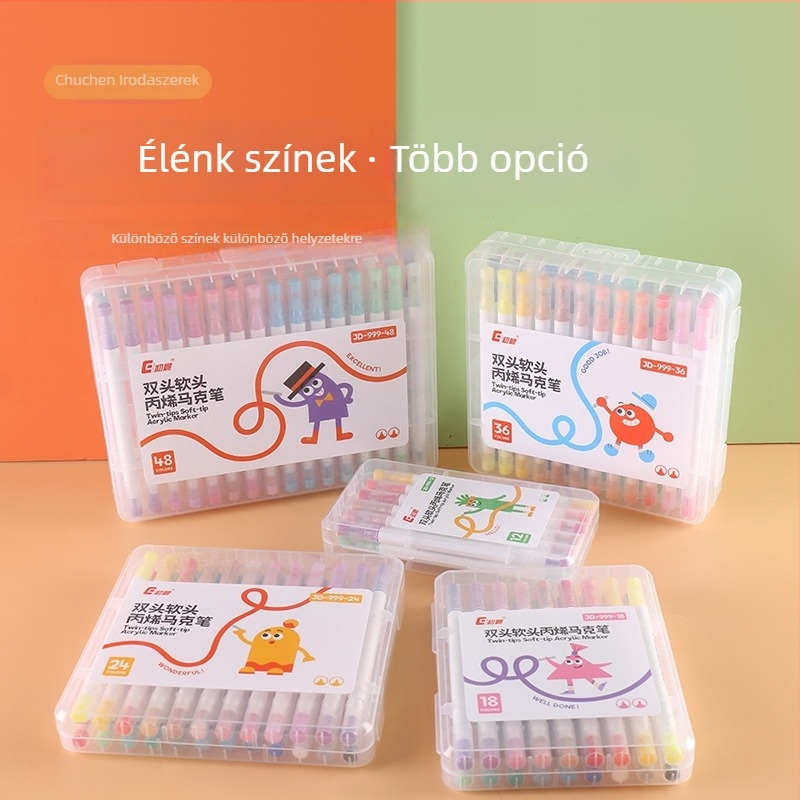 Kétfejű akril marker puha heggyel, diákok és gyerekek rajzaihoz (Márka: Early morning; Töltő variációk: 48; Csomagolás: Basic packaging)