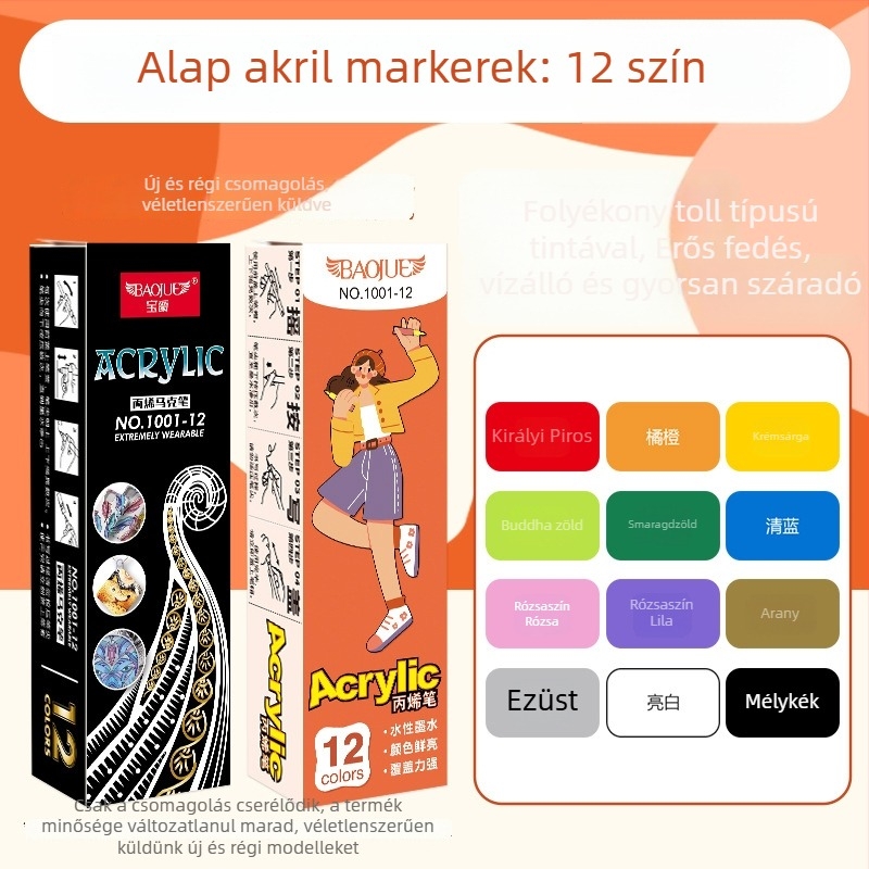 Baojue akril marker készlet, fakulásálló, diákok számára, kézi festéshez