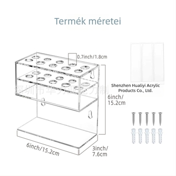 Átlátszó akril tárolóállvány tollakhoz, két szintű tolltartó lyukakkal, levehető bemutató állvány irodai kellékekhez