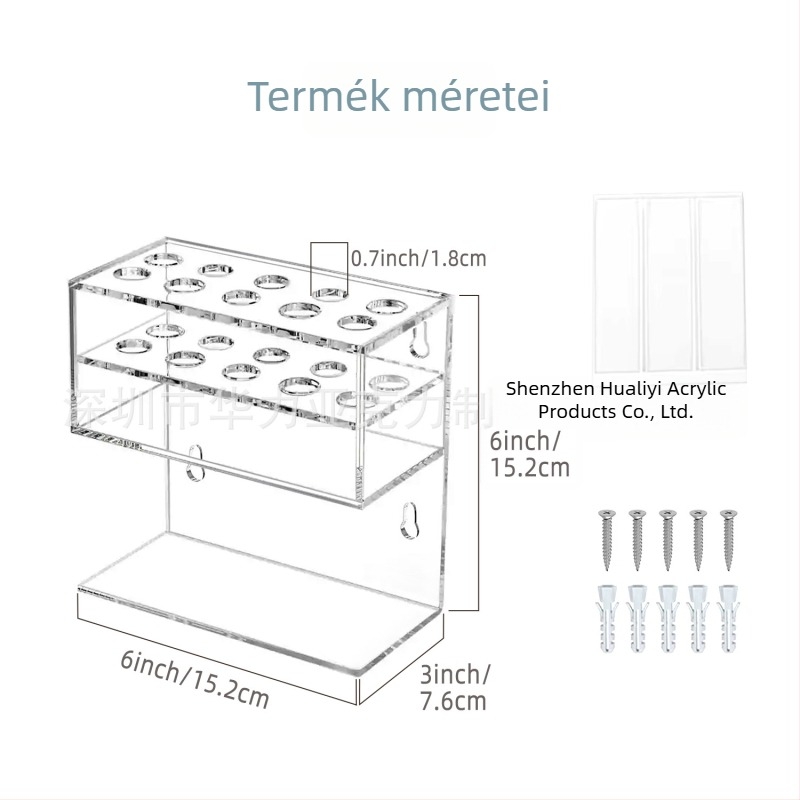 Átlátszó akril tárolóállvány tollakhoz, két szintű tolltartó lyukakkal, levehető bemutató állvány irodai kellékekhez