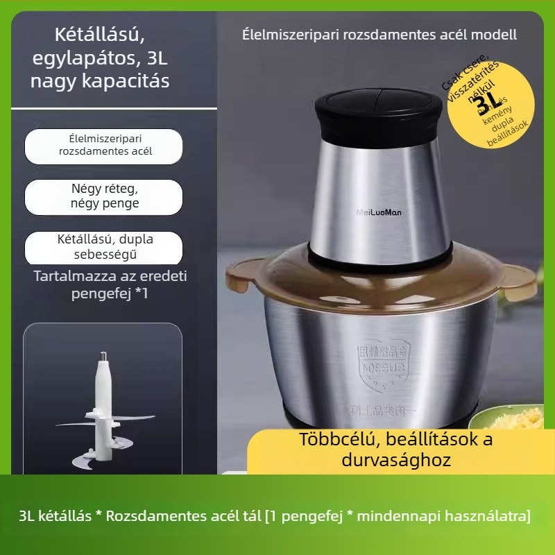 Otthoni húsdaráló 2,5 L — teljesen automatizált, multifunkcionális, 4 pengével és üvegtálas edény, 2. sebesség