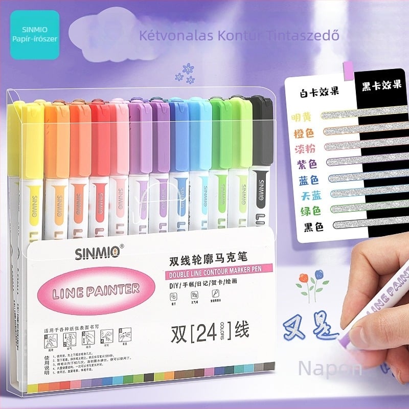 Kettős vonalú kontúr toll – csillogó gél tinta, gyorsan száradó, gyerekeknek DIY naplóhoz, több színű készlet (Márka: Star seedlings; Termék kód: 53001abm; Töltő: Egyéb árnyalatok)