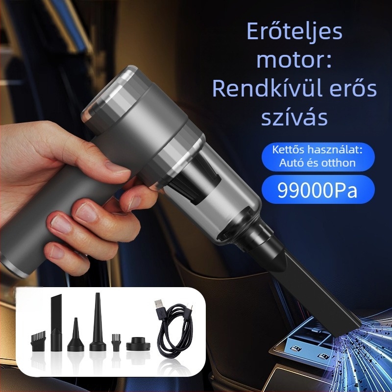 Kézi autós porszívó, újratölthető, 60W, 7.4V, 9000Pa