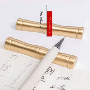 Brass toll- és ecsettartó, antik stílusú, Bamboo pen shelf modell, dekoratív irodai kiegészítő