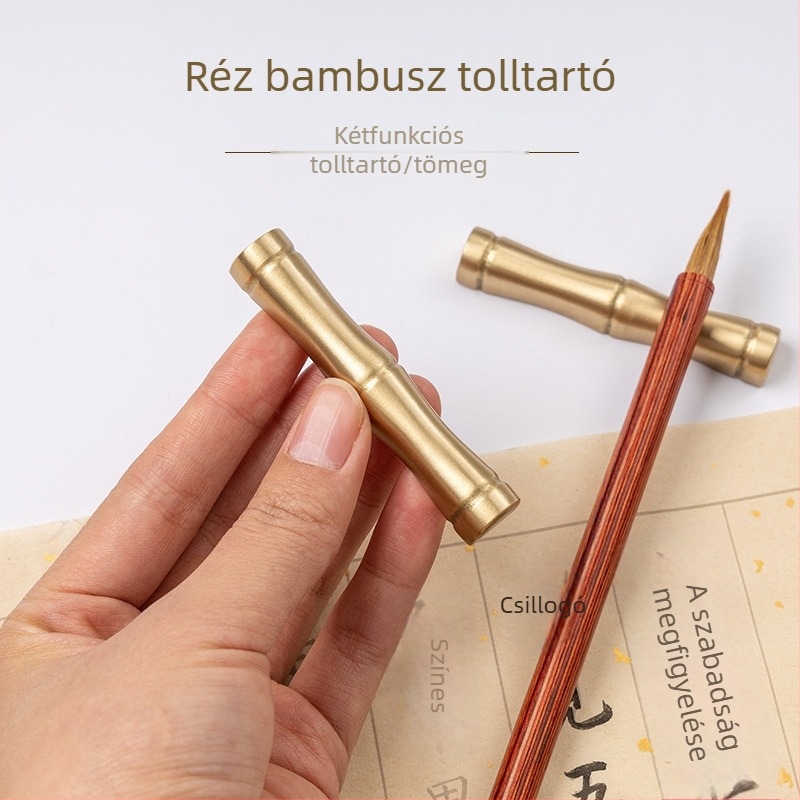 Brass toll- és ecsettartó, antik stílusú, Bamboo pen shelf modell, dekoratív irodai kiegészítő