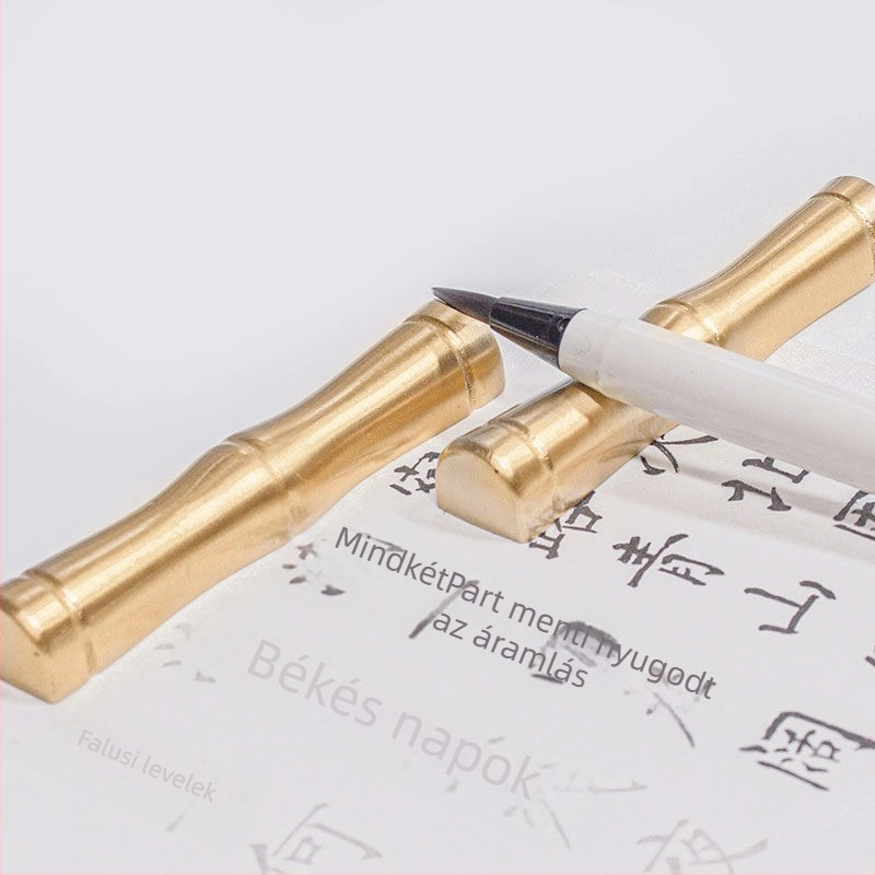 Brass toll- és ecsettartó, antik stílusú, Bamboo pen shelf modell, dekoratív irodai kiegészítő