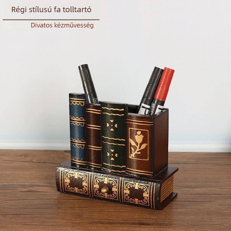 Tolltartó könyv alakú, fából készült, fiókkal, európai retro stílus, márka Quanshang Yijia, modell 2018