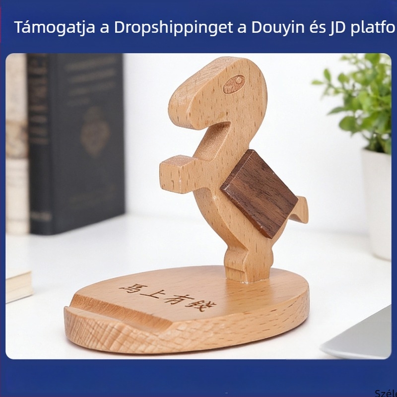 Tömörfa telefonállvány bükkfából és fekete diófából, asztali dekoráció