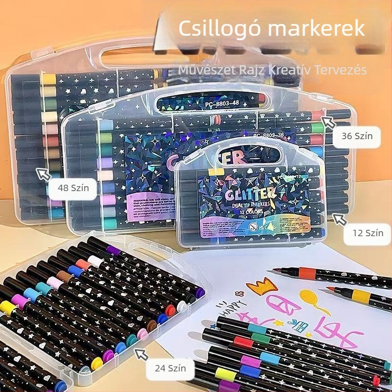 Puha hegyű akvarell-marker toll, csillogó gyöngyház befejezés, nem mérgező, fluoreszkáló