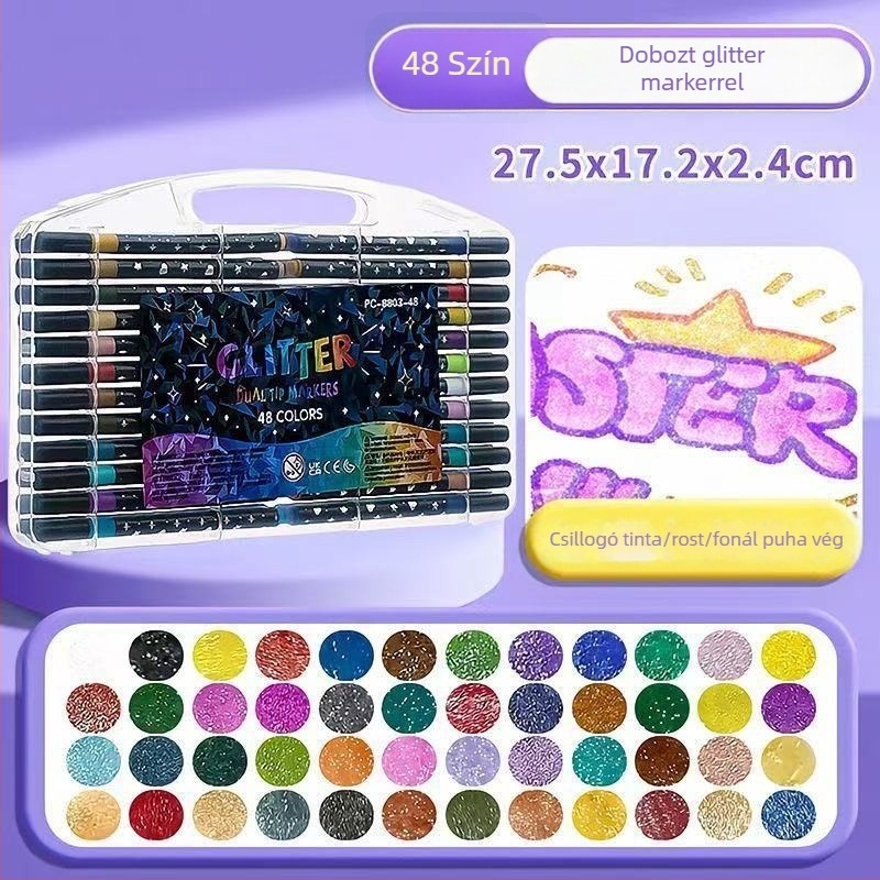 Puha hegyű akvarell-marker toll, csillogó gyöngyház befejezés, nem mérgező, fluoreszkáló