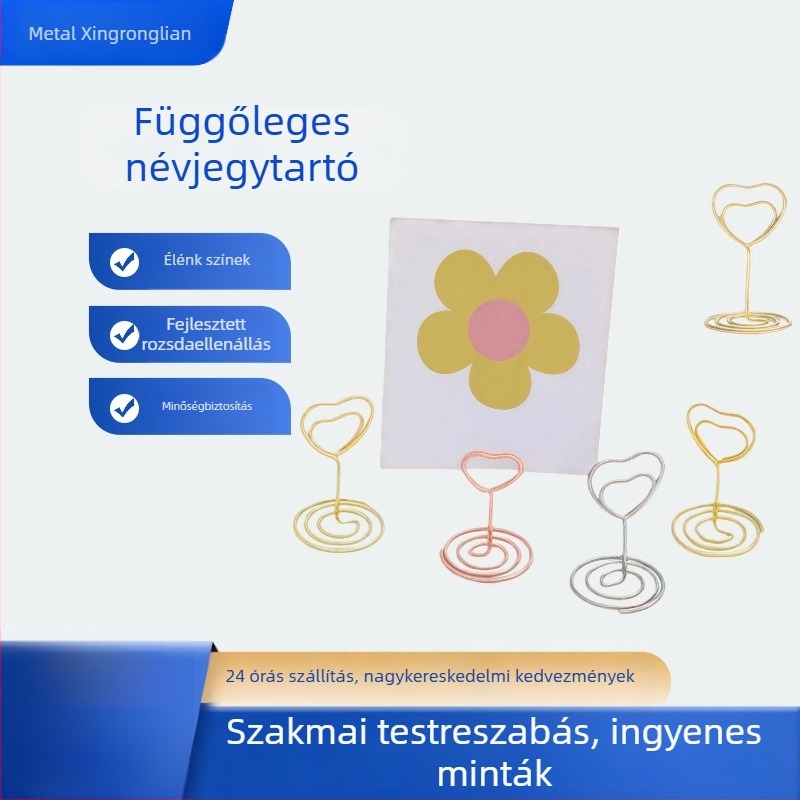 Szív alakú, fém vizitkártyatartó, függőleges üzenet tartó, Xingronglian, modell Love business card holder, csomagolás zacskóban