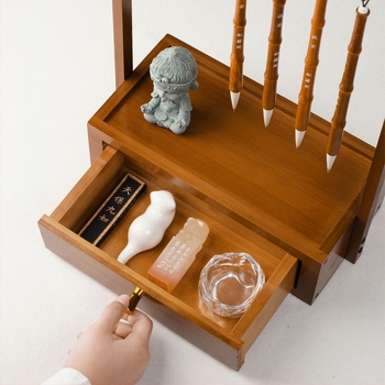 Fenbai Faanyagból készült fiókos toll- és ecsettartó kaligráfiához, multifunkcionális, modell Drawer pen holder-02