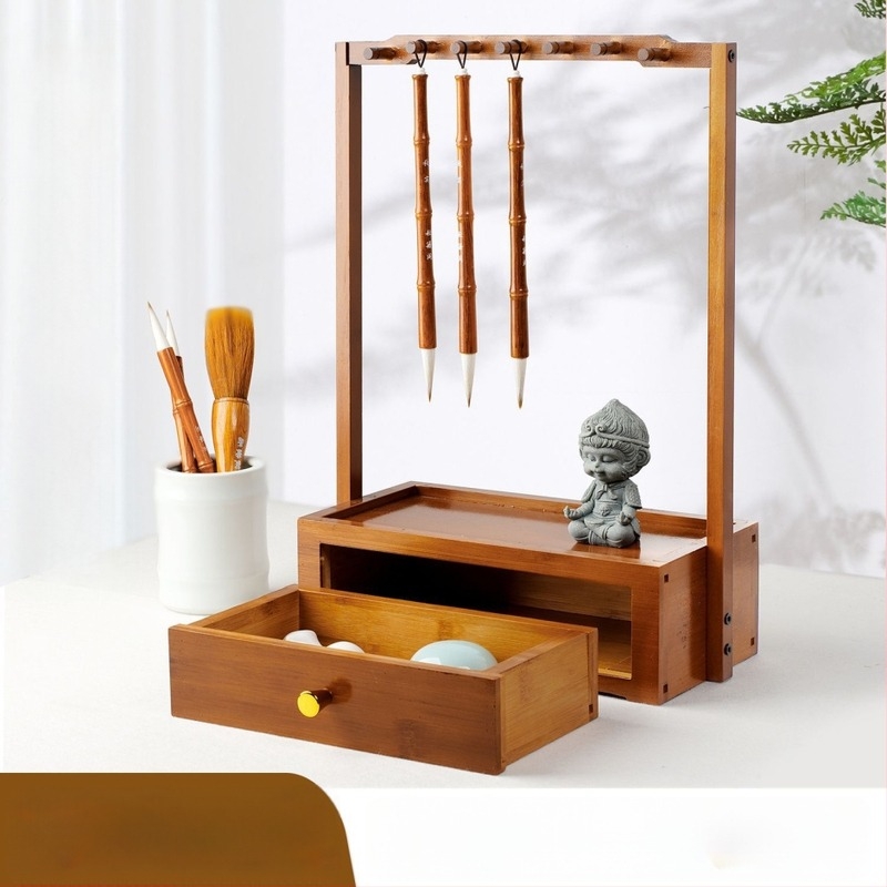 Fenbai Faanyagból készült fiókos toll- és ecsettartó kaligráfiához, multifunkcionális, modell Drawer pen holder-02