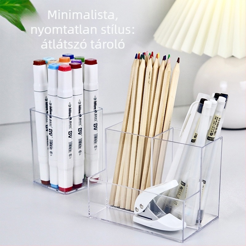 Átlátszó asztali tolltartó és irodai szervező doboz – minimalist, többfunkciós