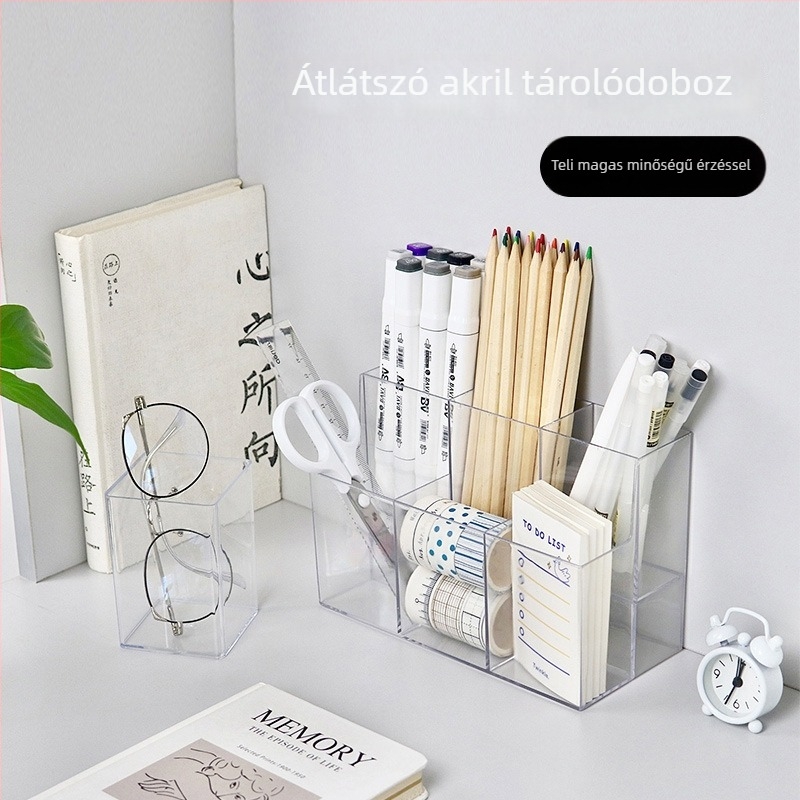 Átlátszó asztali tolltartó és irodai szervező doboz – minimalist, többfunkciós