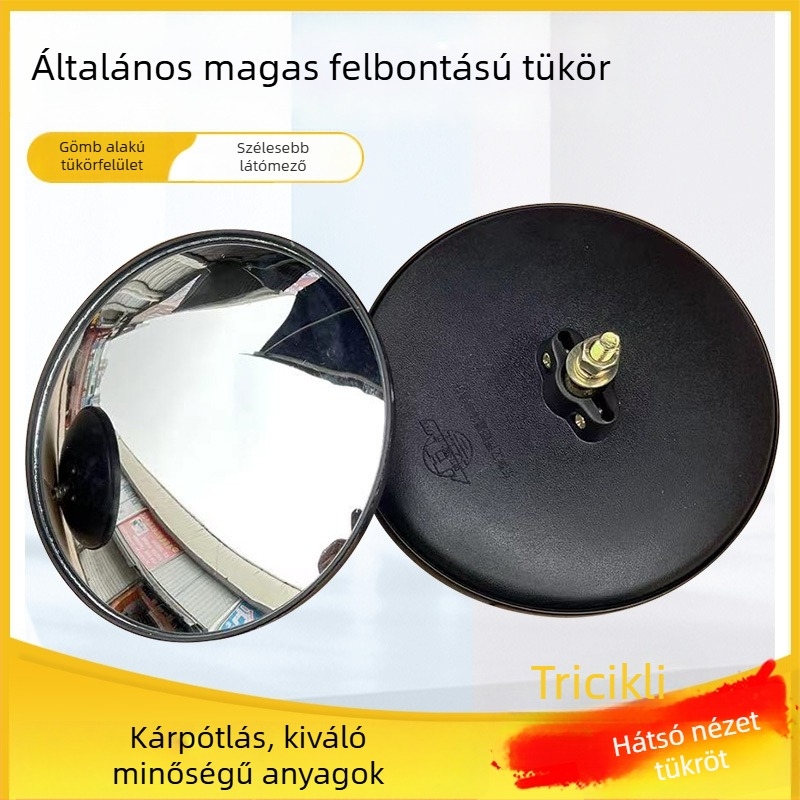 Elektromos háromkerekű tricikli tetővel és hátsó tükrökkel, mezőgazdasági felhasználású tricikli tükrök, konvex és kerek tükrök, nagyok és kicsik