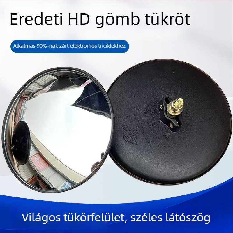 Elektromos háromkerekű tricikli tetővel és hátsó tükrökkel, mezőgazdasági felhasználású tricikli tükrök, konvex és kerek tükrök, nagyok és kicsik