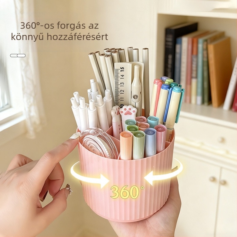 Forogó kerek PP tolltartó asztali rendező tollak és sminkecsetek számára, Modell 01, 110 g