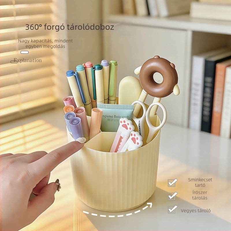Forogó kerek PP tolltartó asztali rendező tollak és sminkecsetek számára, Modell 01, 110 g