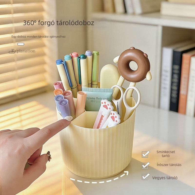 Forogó kerek PP tolltartó asztali rendező tollak és sminkecsetek számára, Modell 01, 110 g