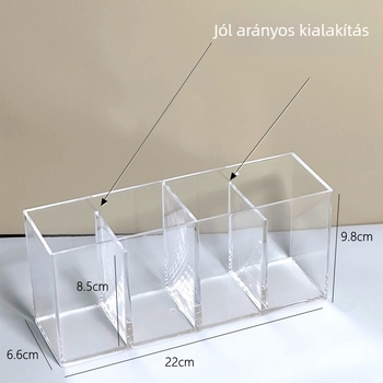 Akril négyrekeszes asztali tároló doboz, modell 8032-1, 18 literes kapacitással, kozmetikai és irodai kellékekhez.
