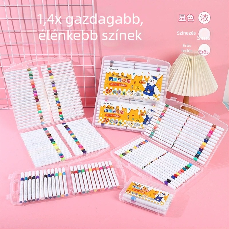 Puha végű akril filctoll gyerekeknek és diákoknak – ajándékdobozos csomagolás, vízálló DIY művészeti eszköz