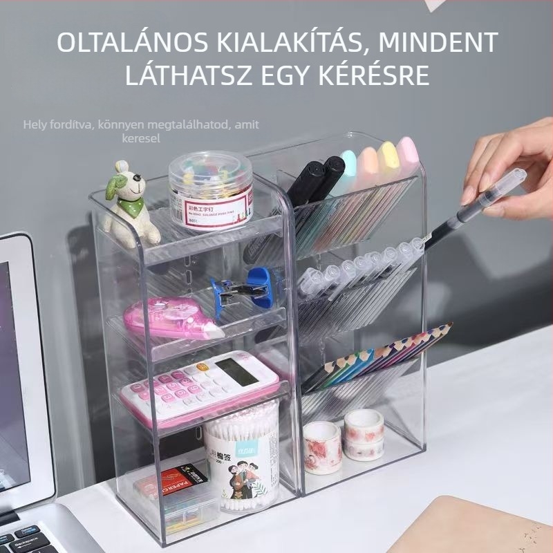 Ferde tolltartó tároló asztalra, többszintű, átlátszó tükrös szekrény, modell 0037, műanyag