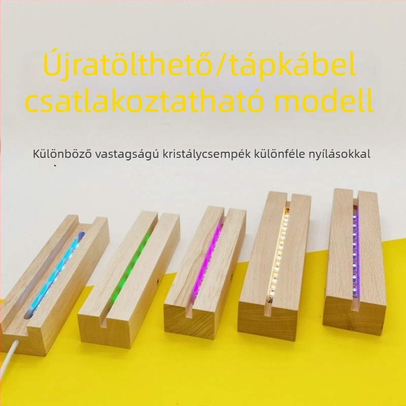Tömörfa hosszú lámpatartó, koreai stílusú éjjeli fény DIY animációs kártyákhoz, akril díszek
