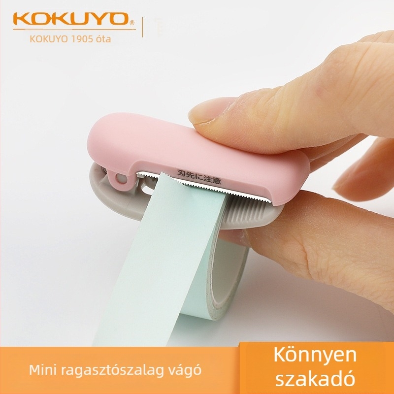 KOKUYO Guoyu Karu-Cut mini kézi ragasztószalagvágó, rozsdamentes acél test, modell T-SM401LB, méretek 40×20×20 mm, szalag szélesség legfeljebb 25 mm