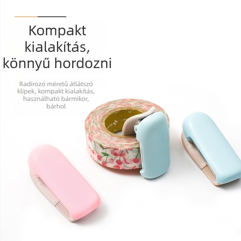 KOKUYO Guoyu Karu-Cut mini kézi ragasztószalagvágó, rozsdamentes acél test, modell T-SM401LB, méretek 40×20×20 mm, szalag szélesség legfeljebb 25 mm