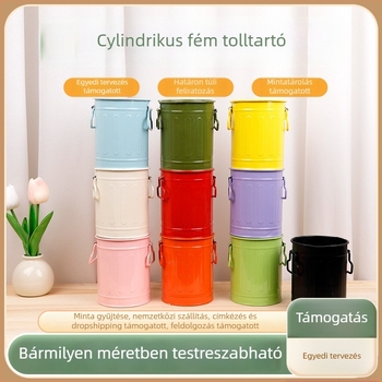 Vasból készült hengeres tolltartó irodai és iskolai használatra, kerek formájú, logóval testreszabható