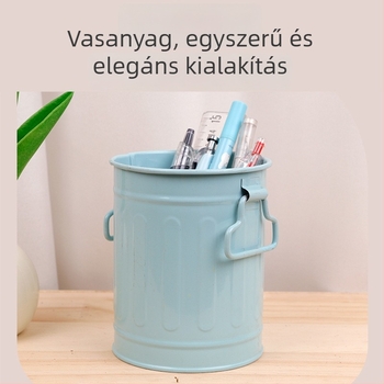 Vasból készült hengeres tolltartó irodai és iskolai használatra, kerek formájú, logóval testreszabható