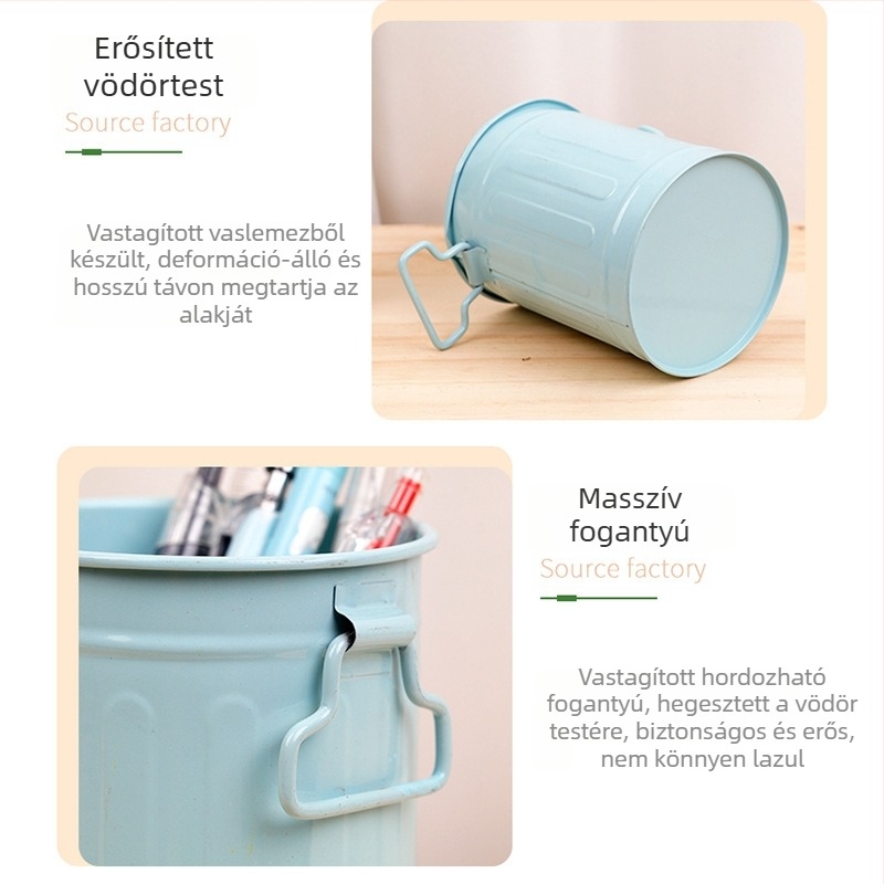 Vasból készült hengeres tolltartó irodai és iskolai használatra, kerek formájú, logóval testreszabható