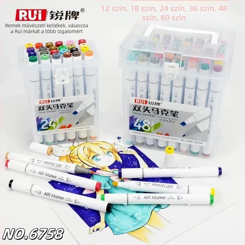 Rui 6758 olaj alapú kétoldalas marker készlet, animációs szín sorozat, iskolások és gyermekek számára