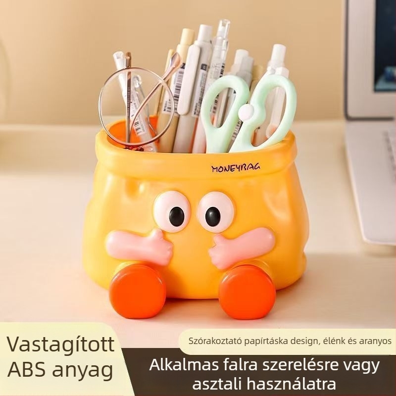 Asztali tolltartó papírzacskó formában — ABS, 0,5 L kapacitás, karikatúra aranyos stílus, fedél nélküli, logónyomtatás lehetséges