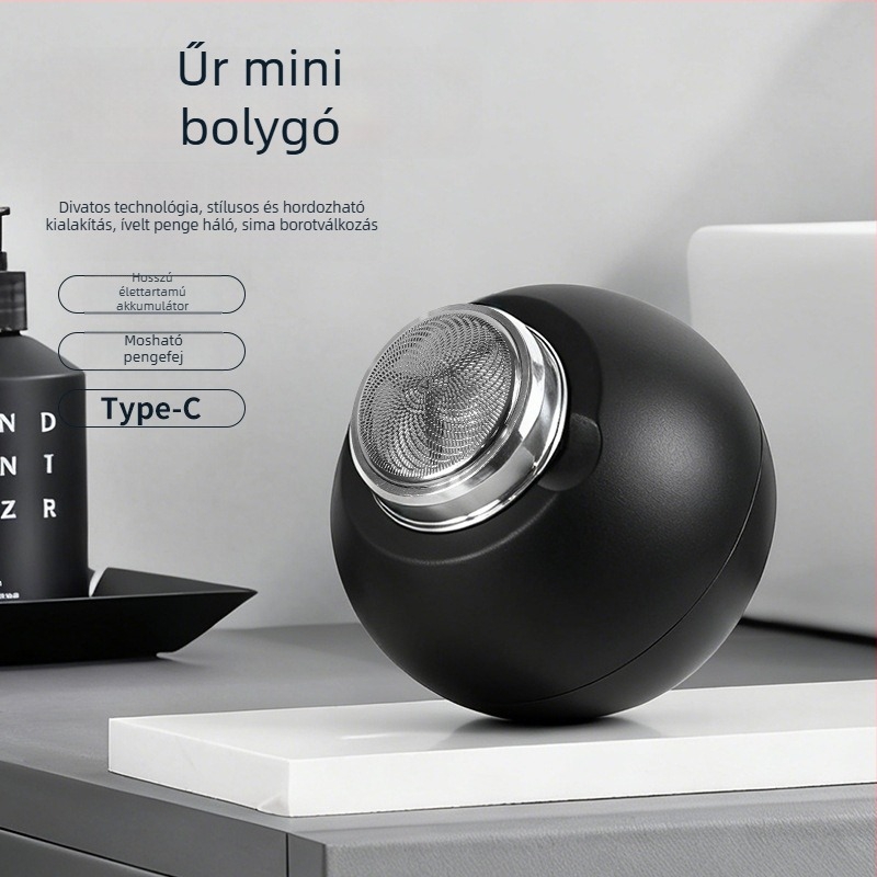 Férfiak számára készült elektromos borotva forgó 3 pengés fejjel, USB töltés, leválasztható és mosható fej, beépített akkumulátor 300–500 mAh, futási idő legalább 60 perc