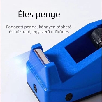 Műanyagból készült asztali irodai szalag tar tó vágóval; modell: irodai szalag tartó; szalag szélesség legfeljebb 18 mm; szalag tengelyátmérője 2,5 cm