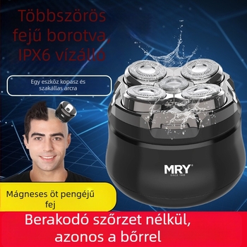MRY öt pengefejű forgó elektromos borotva férfiak számára – hordozható, teljesen automata, mosható, LED-kijelzővel, beépített 500–800 mAh akkumulátor, üzemidő 60 perc felett
