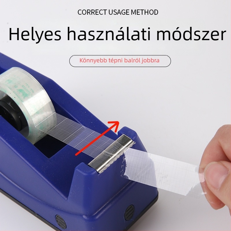 Kétfunkciós szalagadagoló áttetsző vágóval, irodai szalagvágó készülék, strapabíró és ütésálló, szalag alap