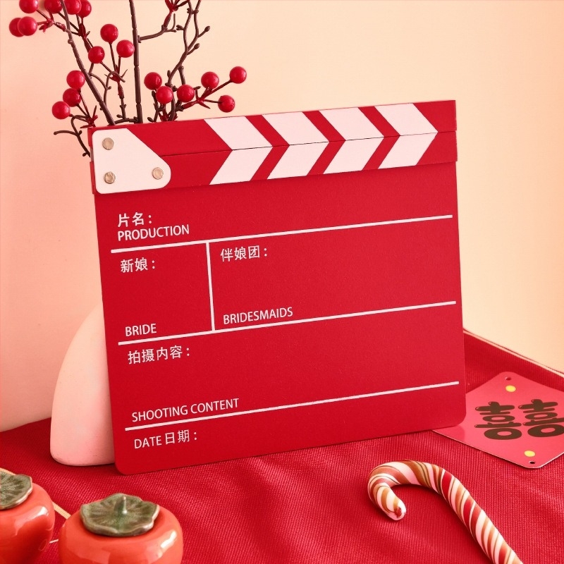 Fából készült esküvői fotórekvizit – klapperboard-stílusú tábla, kínai stílusban, otthoni használatra, ideális ajándék párnak