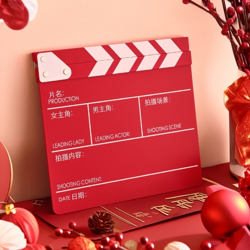 Fából készült esküvői fotórekvizit – klapperboard-stílusú tábla, kínai stílusban, otthoni használatra, ideális ajándék párnak