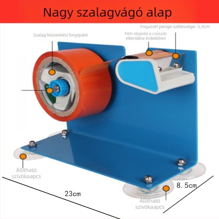 Asztali vasból készült szalagvágó és tartó, modell 300, 1300 g, szalag szélesség max 50 mm, orsóátmérő 75 mm