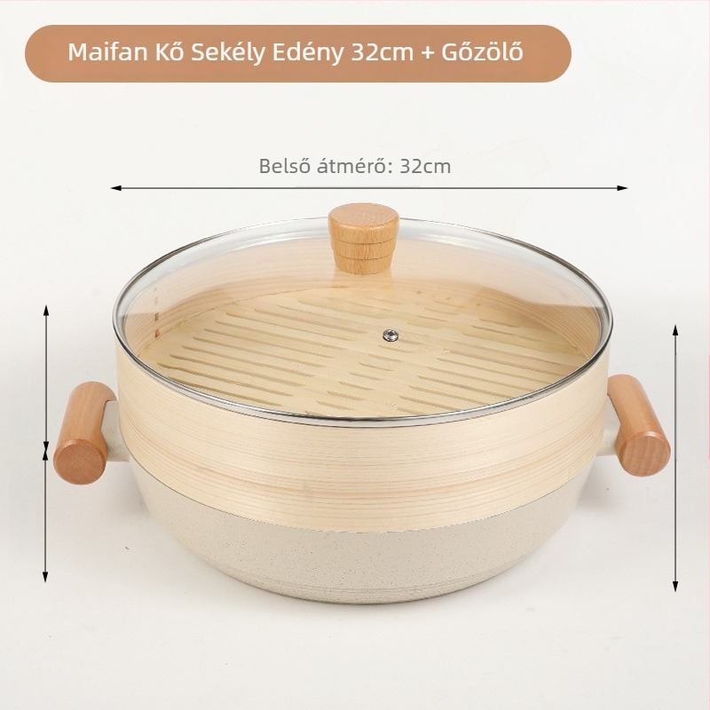 Sword kétszintes alumínium gőzölő edény üvegfedéllel, modell 804, 7 cm mélység, tapadásmentes felület