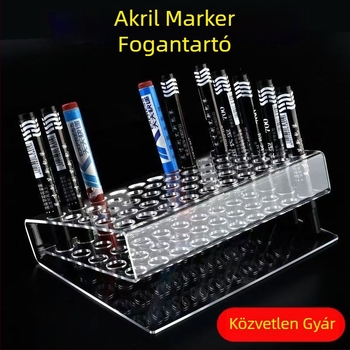 Asztali tolltartó lépcsős tárolóval, átlátszó kialakítás, rekesz tollakhoz és markerhez (Anyag: műgyanta)