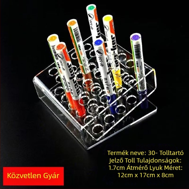 Asztali tolltartó lépcsős tárolóval, átlátszó kialakítás, rekesz tollakhoz és markerhez (Anyag: műgyanta)
